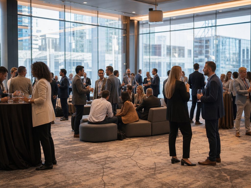 Beyond the Business Card: A Tactical Guide to Modern Professional Networking (article editorial guide): a wide establishing shot of the subject
