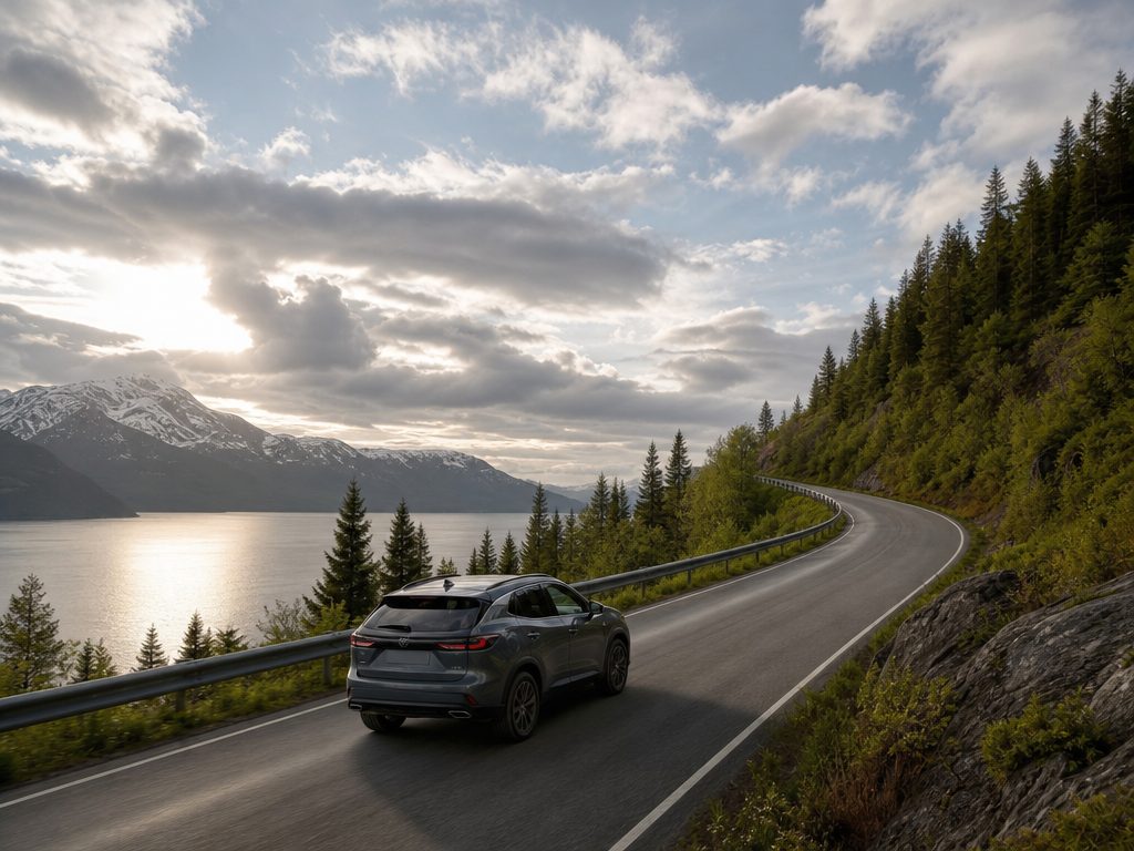Driving Smarter: How Upgrading Your Vehicle Can Benefit Your Wallet and the Planet (article editorial guide): a wide establishing shot of the subject