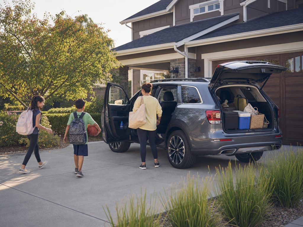 Elevating the Daily Grind: Why a New Car is the Ultimate Upgrade for Busy Families (article editorial guide): a wide establishing shot of the subject