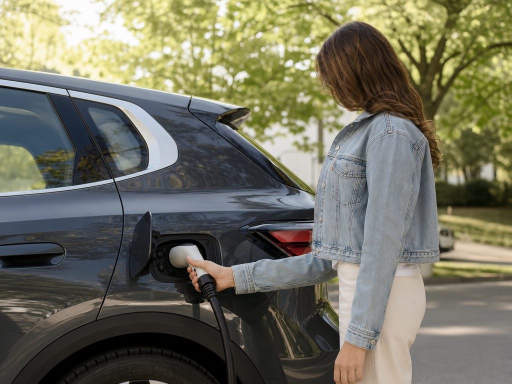 Green Driving: 7 Essential Features to Look For in Your Next Eco-Friendly Vehicle (article editorial guide): a person interacting with the subject, face not prominent