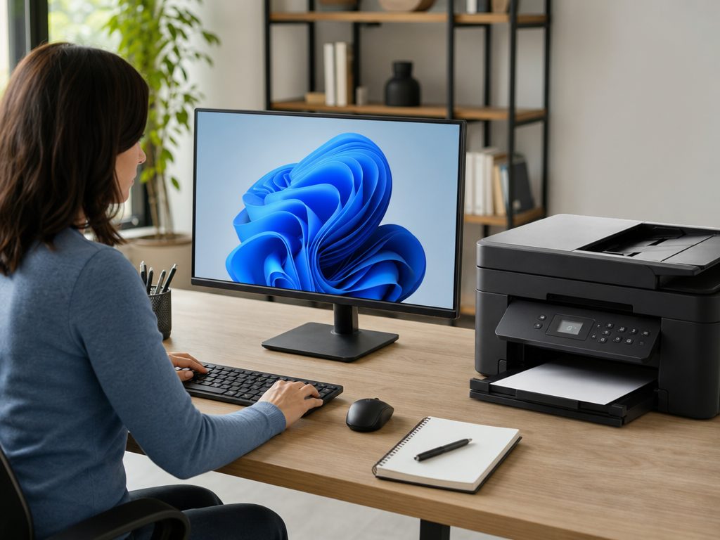 How to Configure and Lock In Your Default Printer in Windows 11 and 10 (article editorial guide): a wide establishing shot of the subject