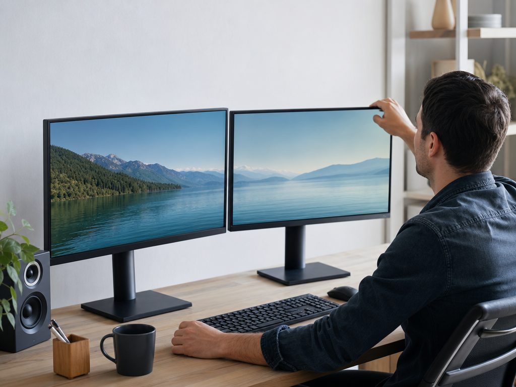 How to Configure and Optimize a Dual Monitor Setup in Windows 10 (article editorial guide): a person interacting with the subject, face not prominent