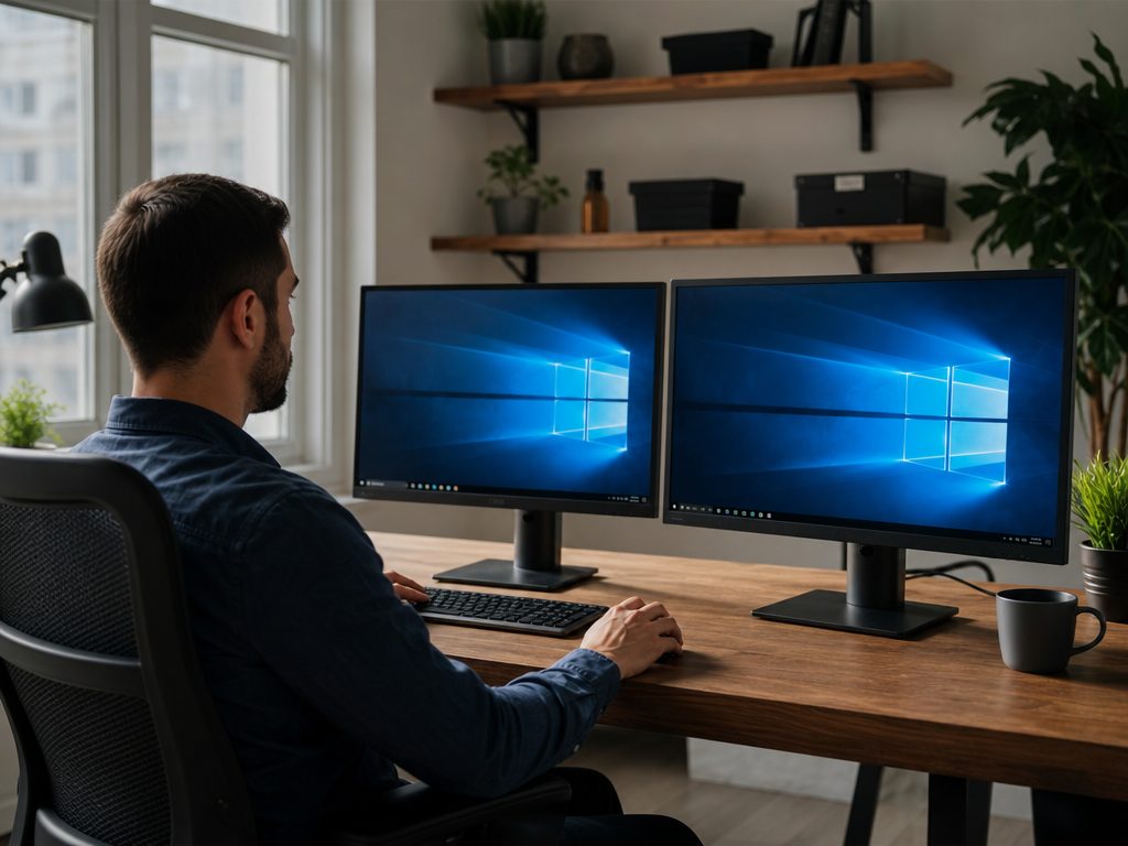 How to Configure and Optimize a Dual Monitor Setup in Windows 10 (article editorial guide): a wide establishing shot of the subject