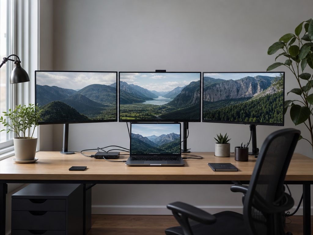 How to Setup 3 Monitors on Your Laptop for Maximum Productivity (article editorial guide): a wide establishing shot of the subject