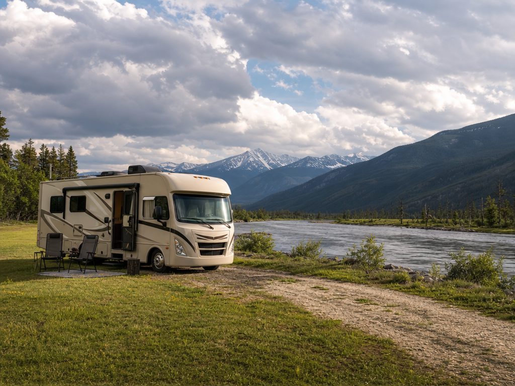 Navigating RV Valuation: How to Determine Your Motorhome or Travel Trailer's Worth (article editorial guide): a wide establishing shot of the subject