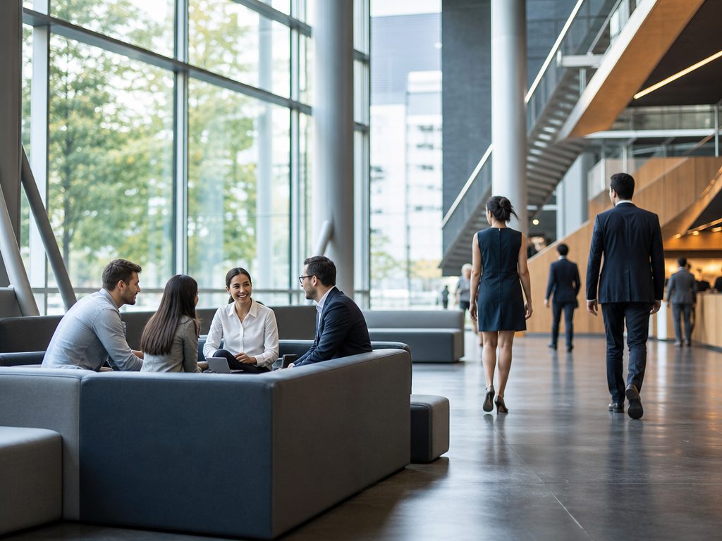 Navigating the Web: The Essential Pros and Cons of Professional Networking (article editorial guide): a wide establishing shot of the subject