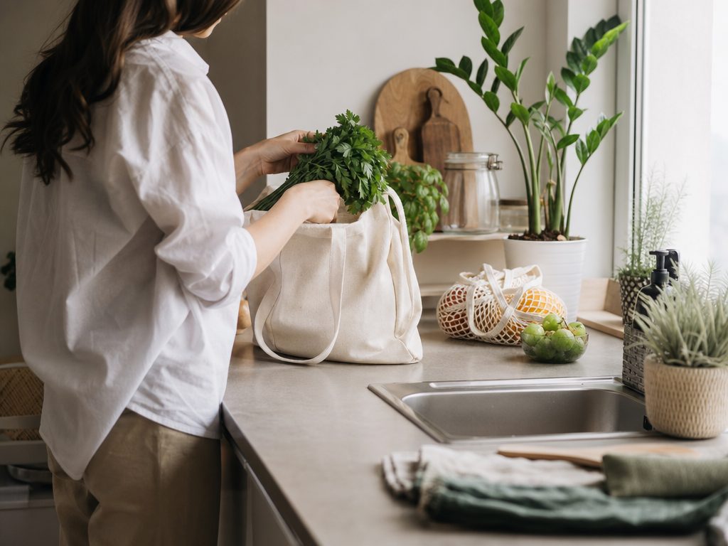 Smart Sustainability: How to Make Eco-Friendly Living Effortless (article editorial guide): a person interacting with the subject, face not prominent