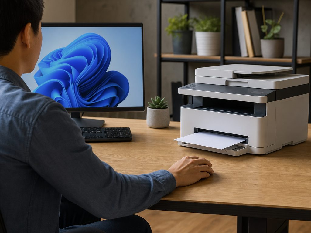 Take Control of Your Print Jobs: How to Set a Default Printer in Windows 11 and 10 (article editorial guide): a person interacting with the subject, face not prominent