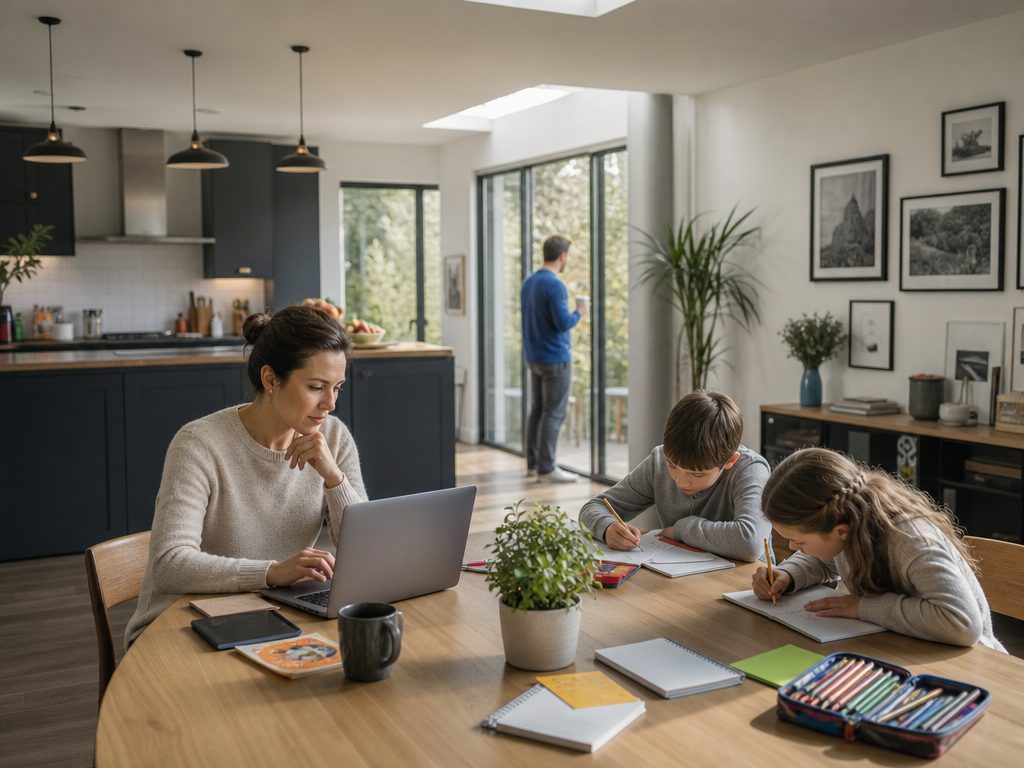 The Architecture of Balance: Strategic Time-Budgeting for Working Parents (article editorial guide): a wide establishing shot of the subject