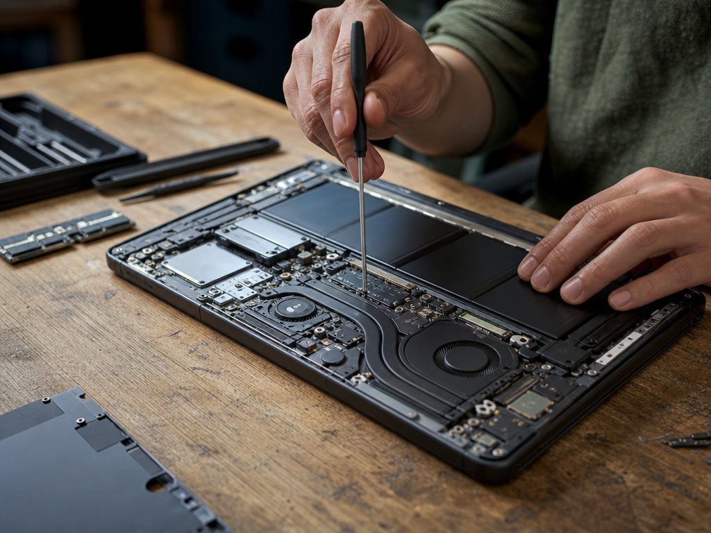 The Lifespan Loop: How Choosing a Long-Lasting Laptop Protects the Planet (article editorial guide): a close-up detail shot of the subject